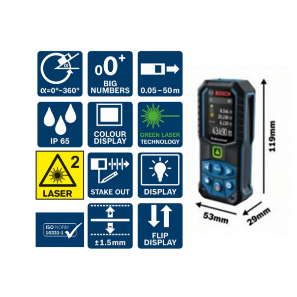 BOSCH Laser Measure GLM 50-23G Rangefinder 360deg. Green laser. Up to 50M.