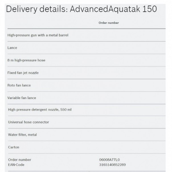 BOSCH ADVANCED AQUATAK 150 High Pressure Washer. 220W. 150bar.