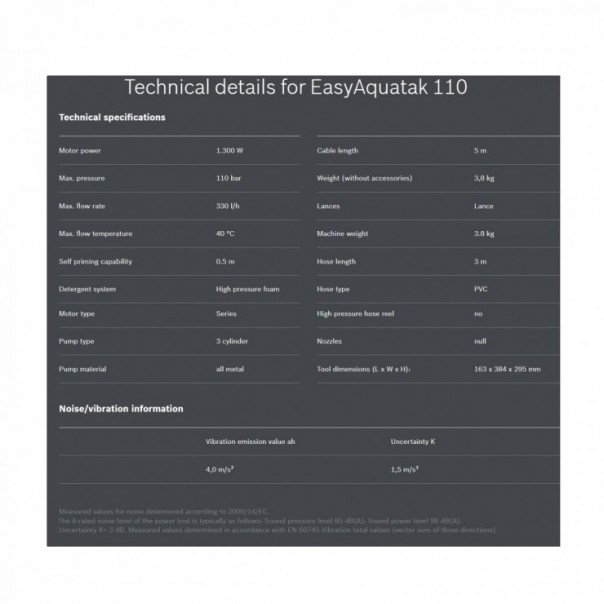 BOSCH EASY AQUATAK 110. High Pressure Washer / Cleaner. 1300W. 110bar.