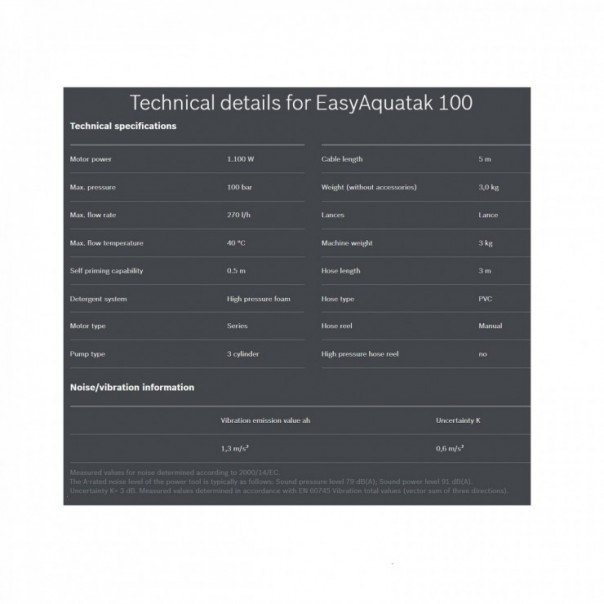 BOSCH EASYAQUATAK 100. High pressure Washer / Cleaner. 1200W. 100bar.