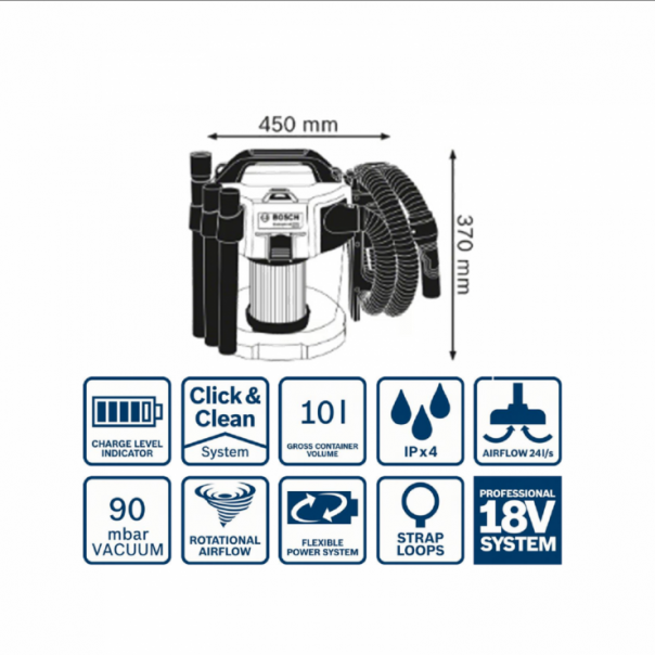 BOSCH GAS 18V-10L Professional. Wet & Dry Vacuum Cleaner / Dust Extractor (Bare Unit)