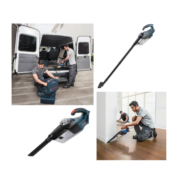 BOSCH Cordless Vacuum Cleaner GAS 18V-1. comes with floor nozzle, crevice nozzle, suction tubes, flexible extension tube. 0.7ltr container volume.