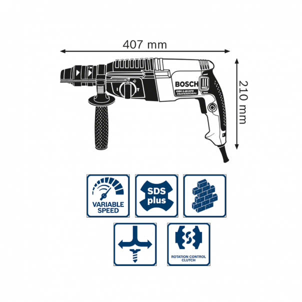 BOSCH GBH 2-26DFR Professional. Rotary Hammer Drill with SDS-Plus. 800W.