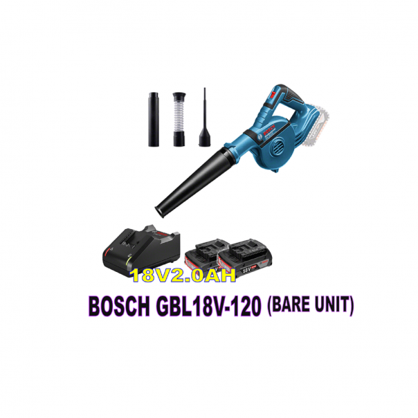 BOSCH GBL 18V-120 Cordless Blower. Option for bare unit or set with battery & charger.