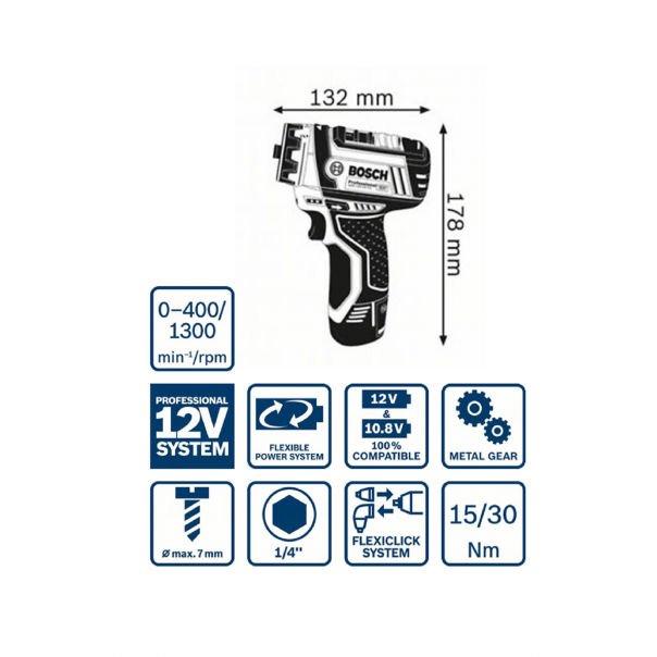BOSCH GSR 12-15FC Professional. Cordless Drill / Driver. 12V.