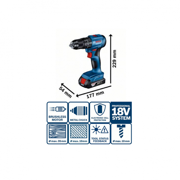 BOSCH GSB 185-LI. Cordless Combi Drill. Brushless Motor. 18V.
