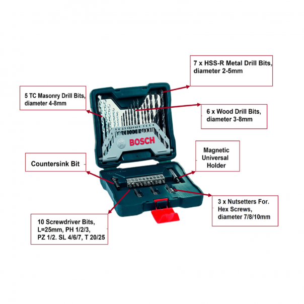 BOSCH 33pcs X-Line Set. Drill & Screw Bits. Suitable for all power tool brands.