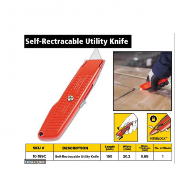 STANLEY Self-Retracting Utility Knife Model: 10-189C. Self Retractable Pen Knife Orange