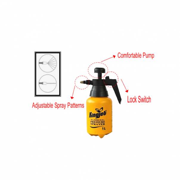 KINGJET 1.5ltr Hand-Held Pressure Sprayer. Portable. Garden Sprayer. Water Sprayer.