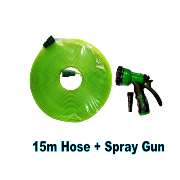 Green Garden Water Hose 15mtr or 20mtr. Comes with adjustable hose gun.