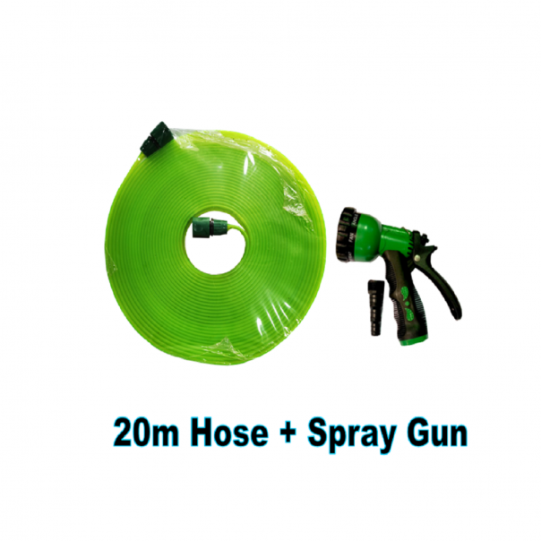Green Garden Water Hose 15mtr or 20mtr. Comes with adjustable hose gun.
