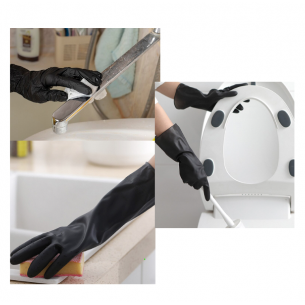 PROSAFE Multi-Purpose Glove. (2pairs) Black Rubber Glove. Heavy Duty Industrial Standard. Long Glove.