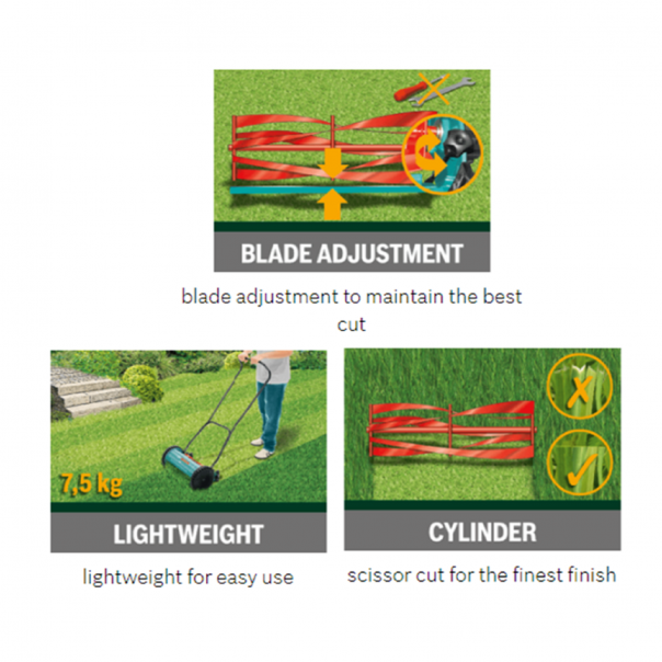 BOSCH Lawn Mower. Gardening Manual Hand Mower. BOSCH AHM 38 G.