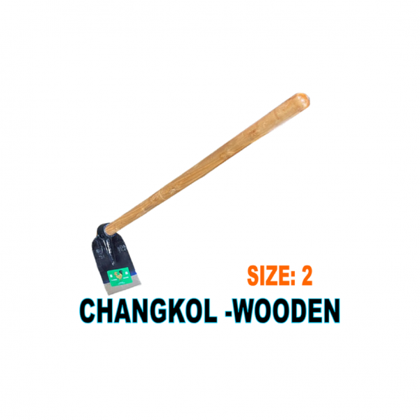 Changkol Hoe comes with wooden handle. Size 2.