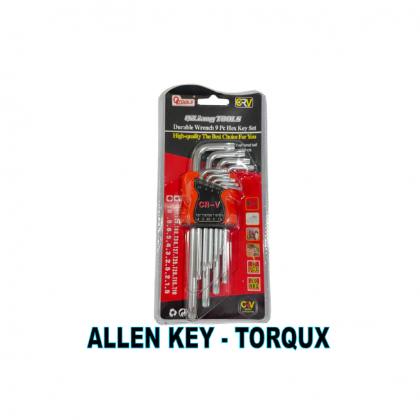 Allen Key Torqux Key. T10 to T50. 9pcs set. Long.