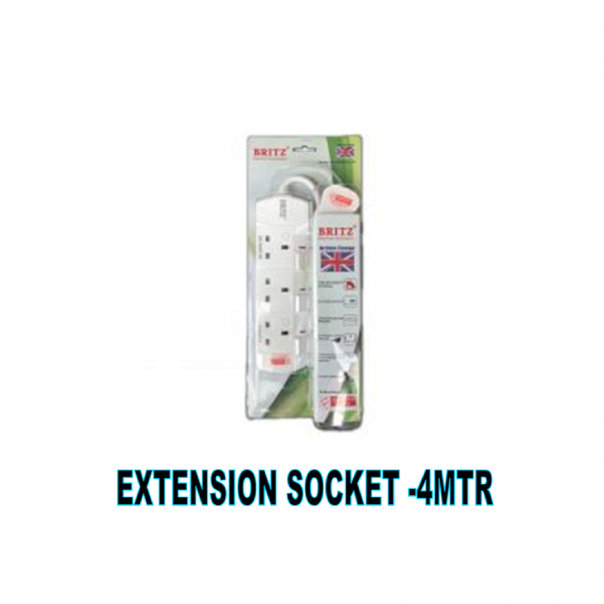 Extension Socket. 4 Gang. 3mtr length. Safety Mark.