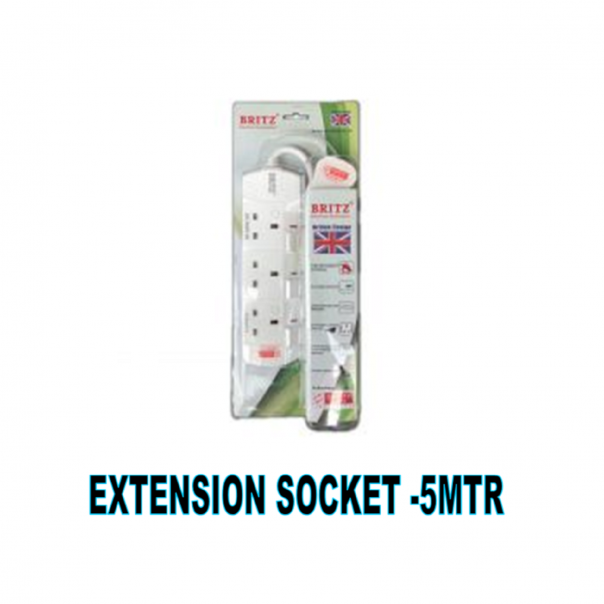 Extension Socket. 5 Gang. 3mtr length. Safety Mark.