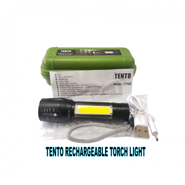 TENTO LED Rechargeable Torch Light. USB Charging.