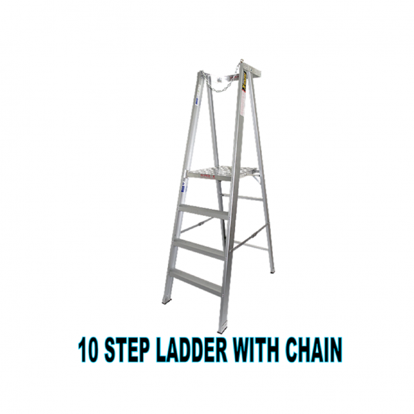 Aluminium Platform Ladder with Safety Chain. 10 step (9step + 1platform). 150kg Load.