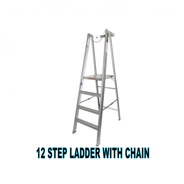 Aluminium Platform Ladder with Safety Chain. 12 step (11step + 1platform). 150kg Load.