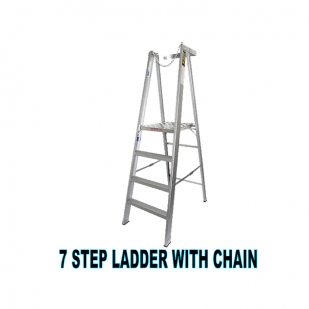 Aluminium Platform Ladder with Safety Chain. 7 step (6step + 1platform). 150kg Load.