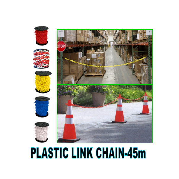 Plastic Link Chain. 6mm. 45Mtr per roll. Red.