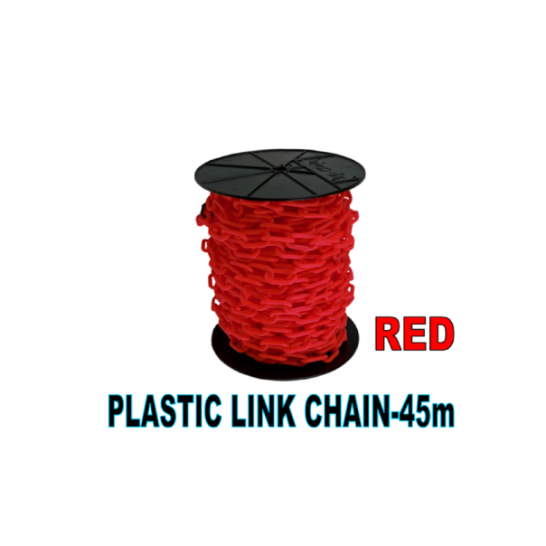 Plastic Link Chain. 6mm. 45Mtr per roll. Red.