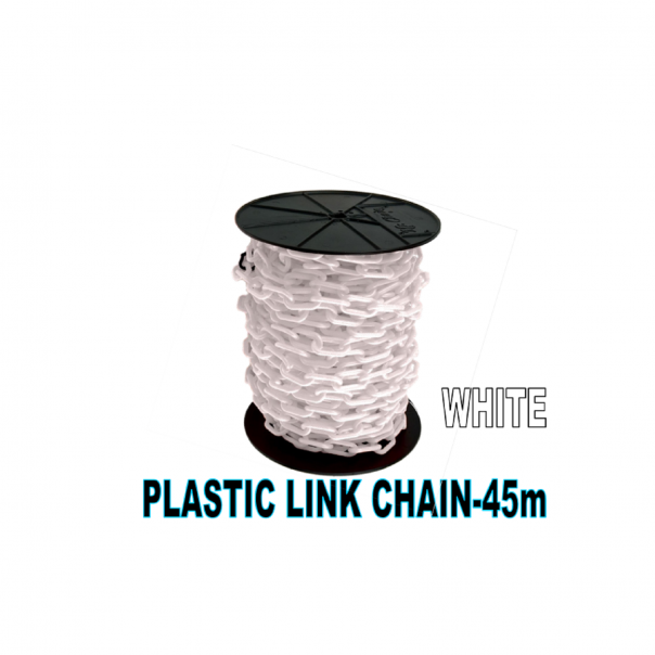 Plastic Link Chain. 6mm. 45Mtr per roll. White.