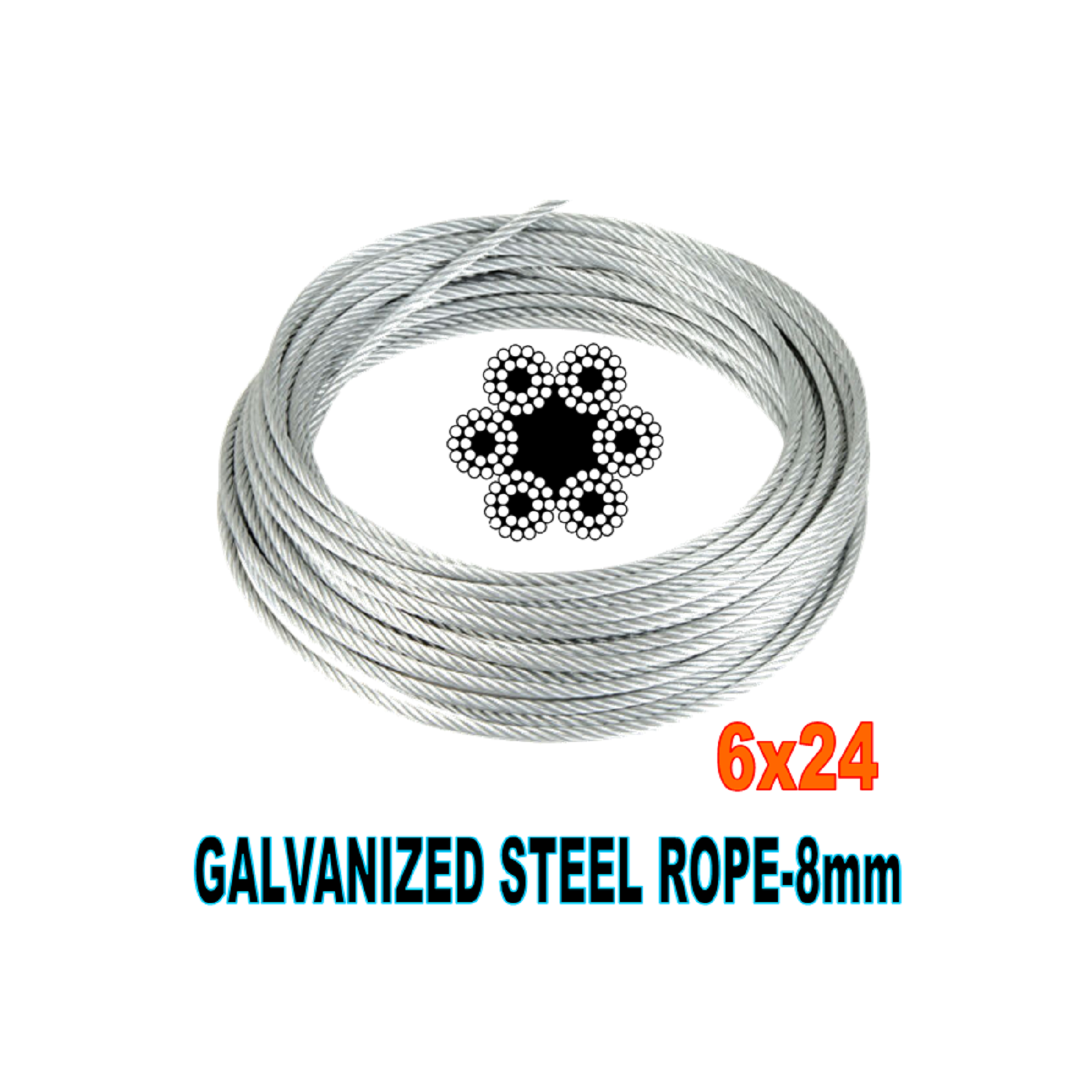 Buy Galvanized Steel Wire Rope 6X24. 8mm diameter.