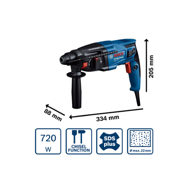 BOSCH GBH 220 Rotary Hammer with SDS Plus. 720W. Compact & Powerful.