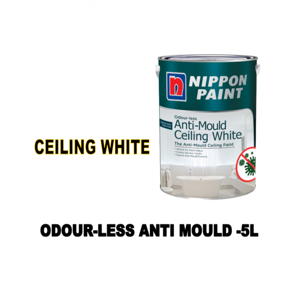 NIPPON Odour-less Anti-Mould Ceiling White Paint. 5ltr. Interior wall.