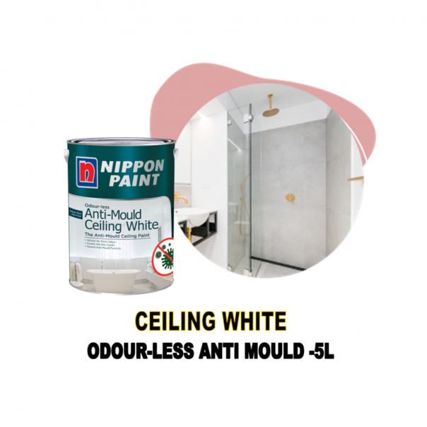 NIPPON Odour-less Anti-Mould Ceiling White Paint. 5ltr. Interior wall.
